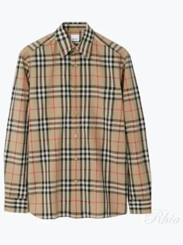 Small Scale Check Stretch Cotton Long Sleeve Shirt Beige - BURBERRY - BALAAN 2