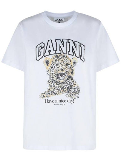 Logo Print Crew Neck Short Sleeve T Shirt White - GANNI - BALAAN 2