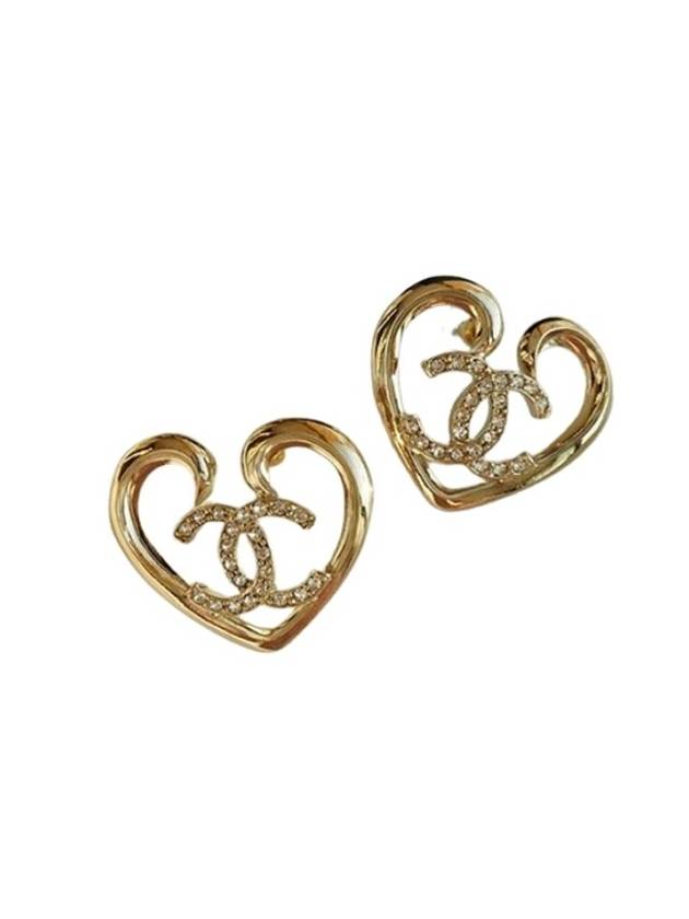 CC Logo Big Heart Crystal Earrings Gold - CHANEL - BALAAN 1