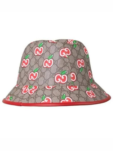 Apple Logo GG Supreme Canvas Bucket Hat Beige - GUCCI - BALAAN 1