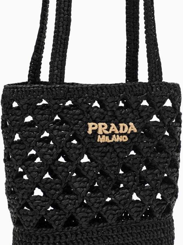 Woven Fabric Crochet Tote Bag Black - PRADA - BALAAN 7