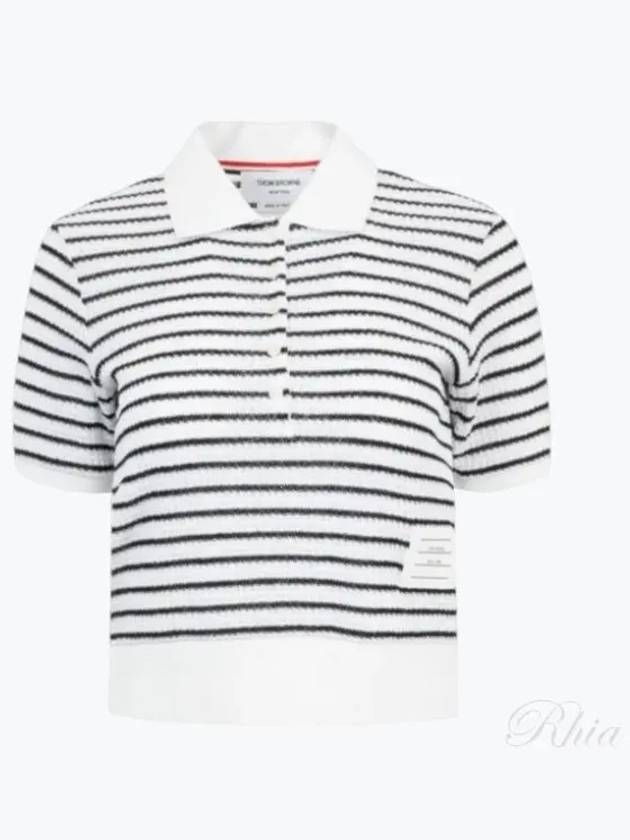 Striped Rib Cuff Polo Shirt White - THOM BROWNE - BALAAN 2