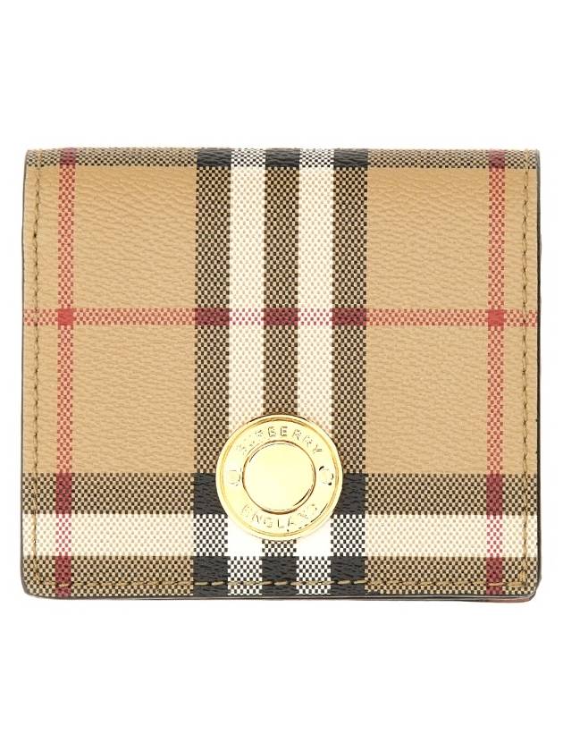 Check Small Leather Half Wallet Beige - BURBERRY - BALAAN 2