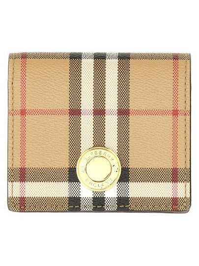 Check Small Leather Half Wallet Beige - BURBERRY - BALAAN 2