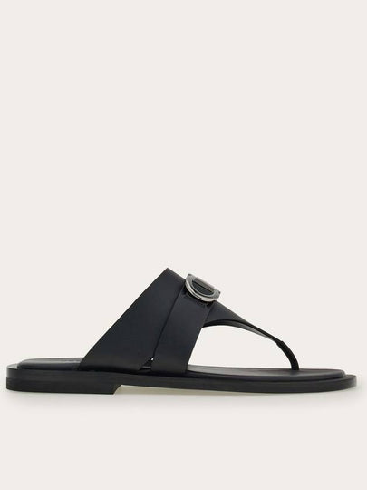 Gancini Leather Flip Flops Black - SALVATORE FERRAGAMO - BALAAN 2