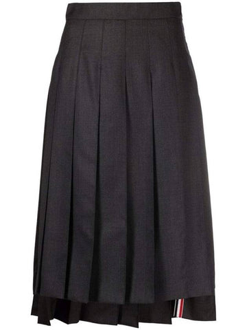 Super 120S Twill Below Knee Pleated Skirt Dark Grey - THOM BROWNE - BALAAN.