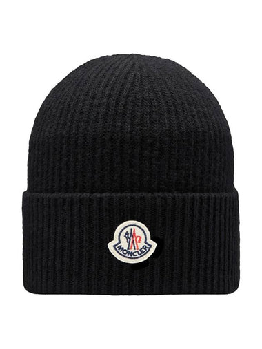 Logo Patch Cashmere Blend Beanie Black - MONCLER - BALAAN 1