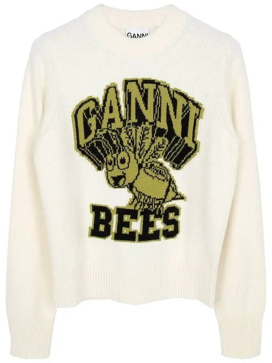 Women's Logo Intarsia Knit Top Off White - GANNI - BALAAN 2