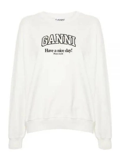 Logo Print Cotton Sweatshirt Beige - GANNI - BALAAN 2