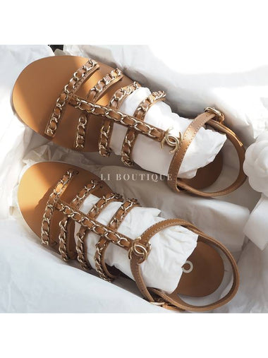 CC Logo Chain Strap Sandals Brown G40077 - CHANEL - BALAAN 1