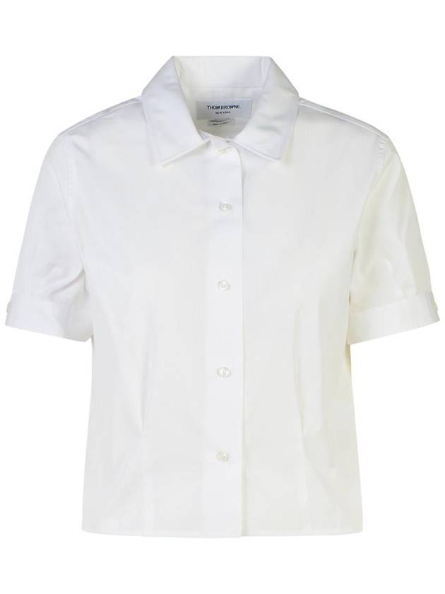 Women's Grosgrain Pintuck Crop Short Sleeve Shirt White - THOM BROWNE - BALAAN 2