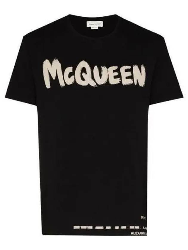 Men's Graffiti Logo Short Sleeve T-Shirt Black - ALEXANDER MCQUEEN - BALAAN 2