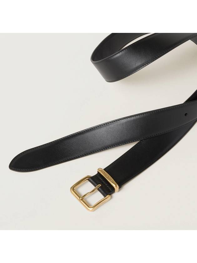 Metal Buckle Logo Leather Belt Black - MIU MIU - BALAAN 3