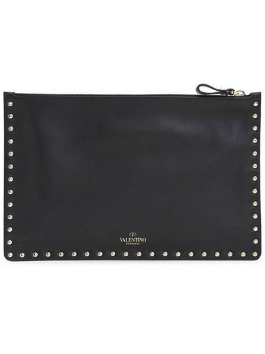 Women's Rockstud Clutch Bag Black - VALENTINO - BALAAN 1