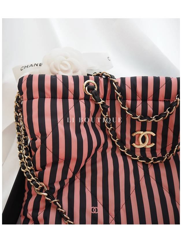 24 CC Logo Coco Beach Striped Large Backpack Black Pink - CHANEL - BALAAN 10