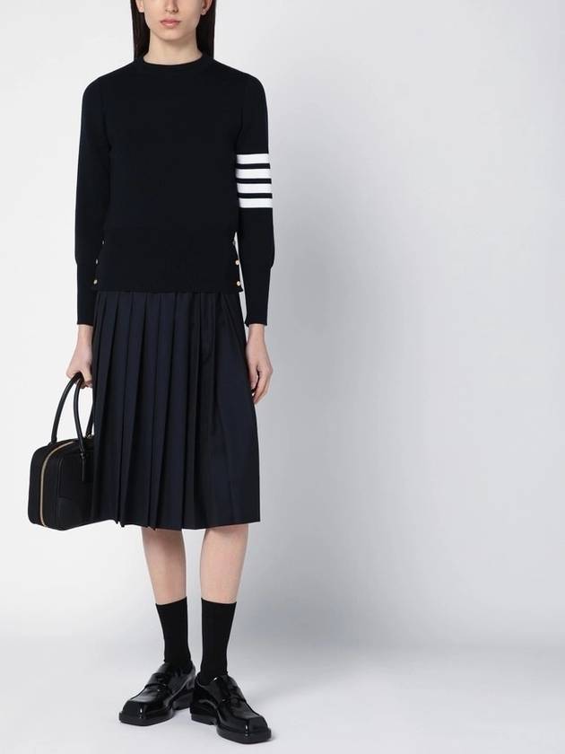 4-Bar Milano Stitch Crew Neck Knit Top Navy - THOM BROWNE - BALAAN 5