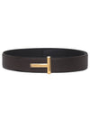 T Buckle Reversible Leather Belt Brown - TOM FORD - BALAAN 1