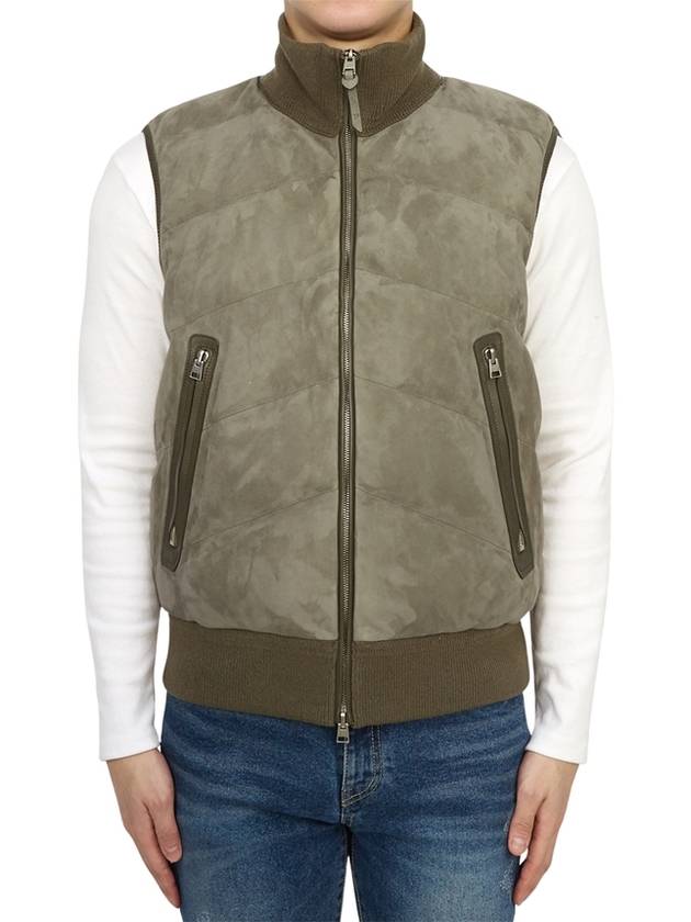 Panel Suede Quilted Padding Vest Dark Olive - TOM FORD - BALAAN 4