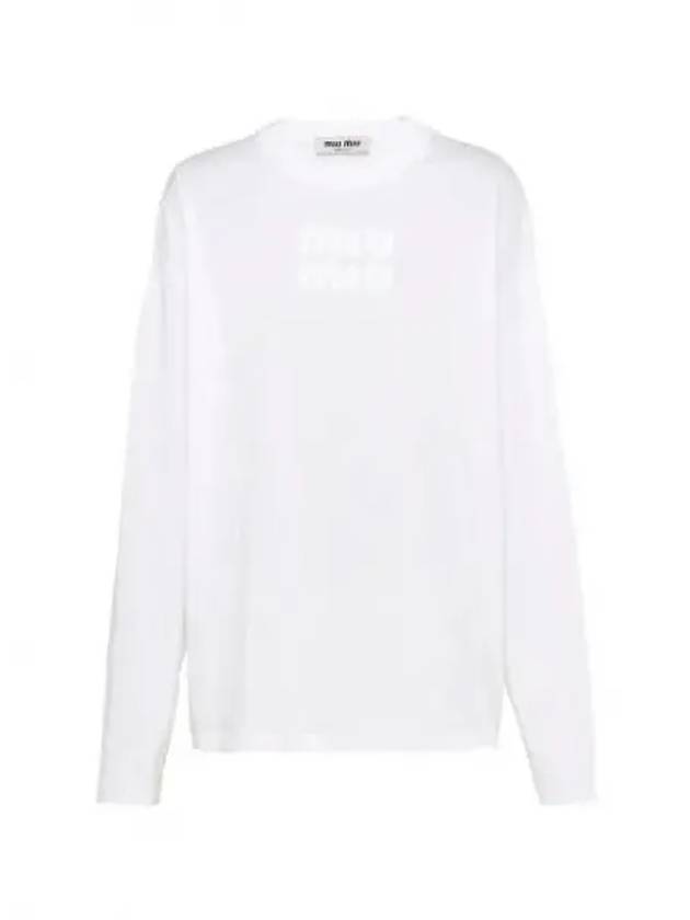 Logo Embroidered Cotton Long Sleeve T-shirt White - MIU MIU - BALAAN 2