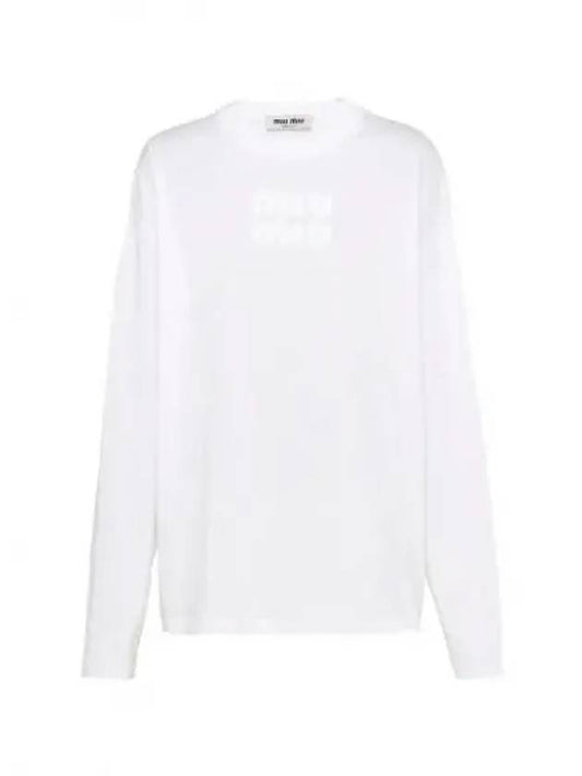 Logo Embroidered Cotton Long Sleeve T-shirt White - MIU MIU - BALAAN 2