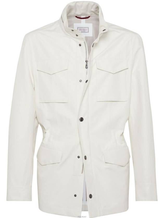 Stand-Up Collar Linen Blend Coat Offwhite - BRUNELLO CUCINELLI - BALAAN 2