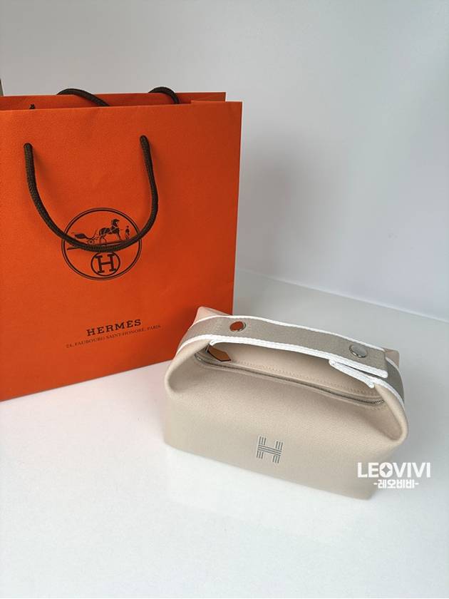 Breed a Brack Pouch Bag Ivory Naturalel Natural PM Small Travel Golf Case Canvas H104222M 01 - HERMES - BALAAN 2