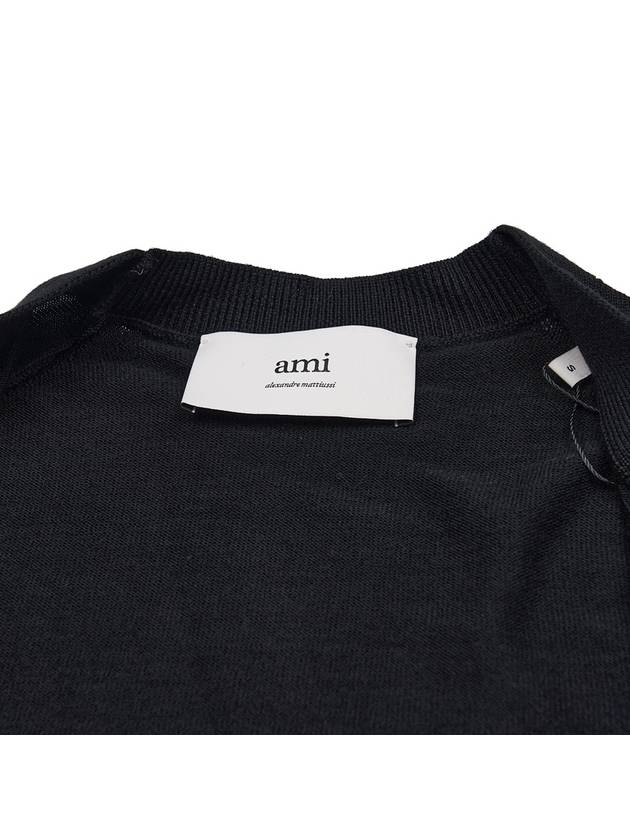 Small Heart Logo Merino Wool Cardigan Noir - AMI - BALAAN 9