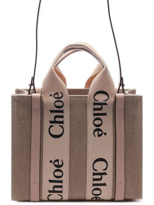 Woody Small Canvas Tote Bag Pink Beige - CHLOE - BALAAN 2