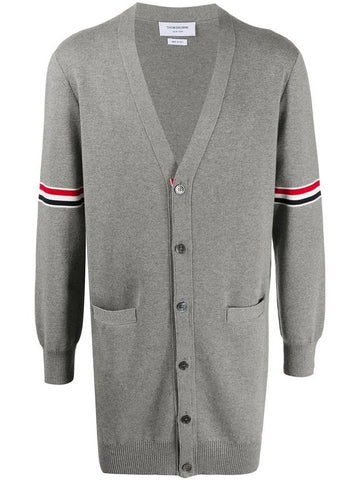 Stitched V-Neck Milano Wool Jersey Cardigan Light Grey - THOM BROWNE - BALAAN 1