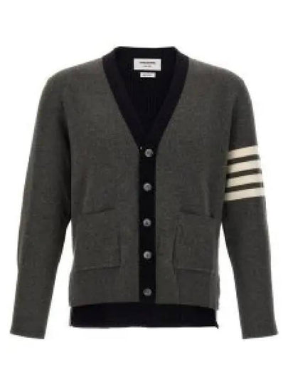 4 Bar Stripe Intarsia Wool Cardigan Grey - THOM BROWNE - BALAAN 2