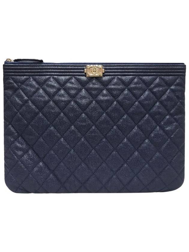 Women s A84406 Navy Cavier Skin Boy Gold New Medium Clutch - CHANEL - BALAAN 1