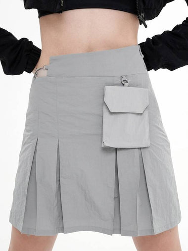 Pocket Detail Chain A Line Skirt Light Grey - JINJUSE - BALAAN 1