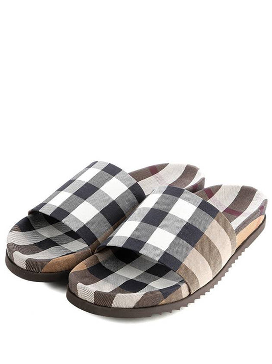 Men's Meloy Check Pattern Slippers Brown - BURBERRY - BALAAN.