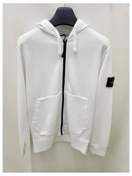 Men's Wappen Patch Fleece Zip Up Hoodie White - STONE ISLAND - BALAAN 2