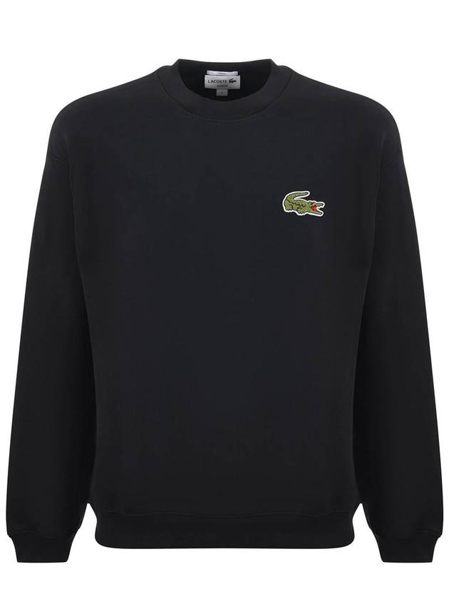 Loose Fit Badge Accent Fleece Sweatshirt Black - LACOSTE - BALAAN 2