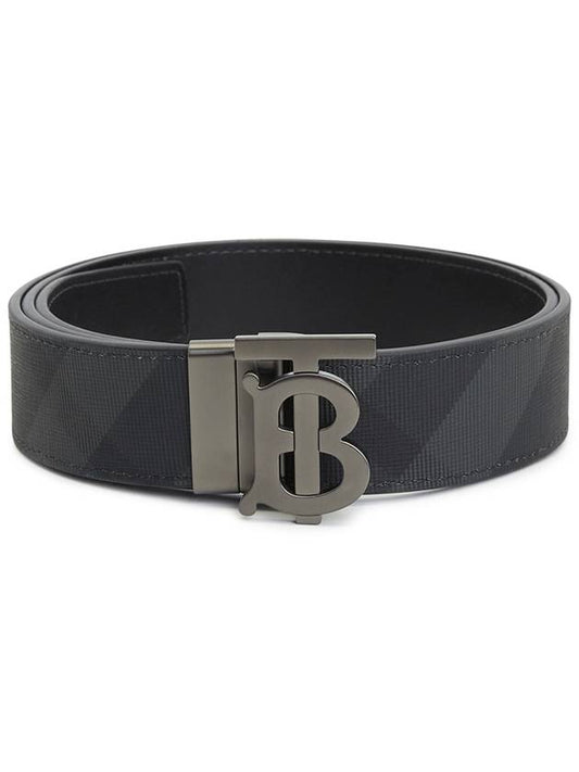 Men's Check Reversible Leather Belt Charcoal Graphite - BURBERRY - BALAAN 2