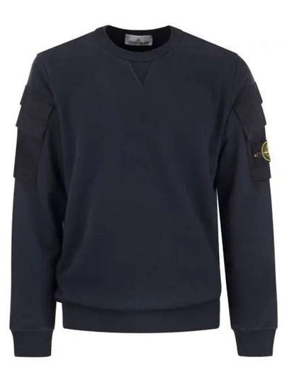 Garment Dyed Double Pocket Brushed Cotton Fleece Sweatshirt Navy - STONE ISLAND - BALAAN 2