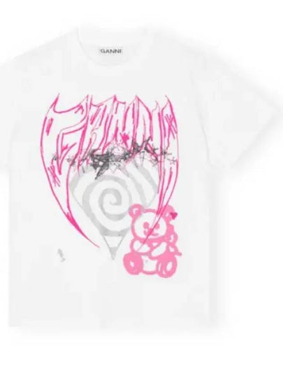 Abstract Heart Bear Graphic Relaxed Short Sleeve T-Shirt White - GANNI - BALAAN 2