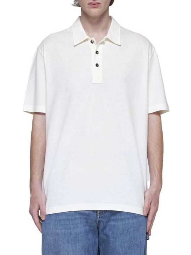 Cotton Short Sleeve Polo Shirt Dove - BOTTEGA VENETA - BALAAN 4