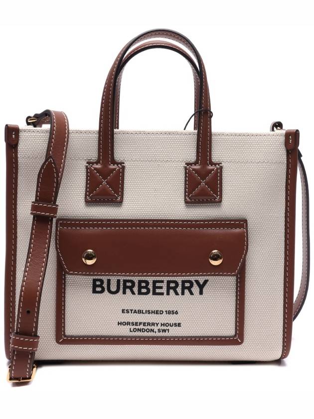 Mini Two-Tone Canvas and Leather Freya Tote Bag Natural Tan - BURBERRY - BALAAN 3