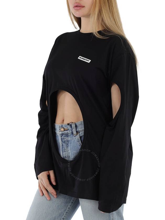 Women's Cutout Panel Long Sleeve T-Shirt Black - BURBERRY - BALAAN 3