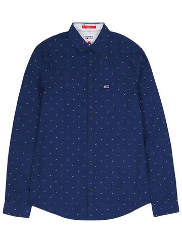 Dobby Spot Slim Fit Long Sleeve Shirt Navy - TOMMY HILFIGER - BALAAN 1