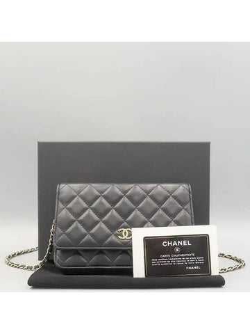 AP0250 Black Lambskin Classic WOC Gold Camellia Decorated Chain Cross Bag - CHANEL - BALAAN 1