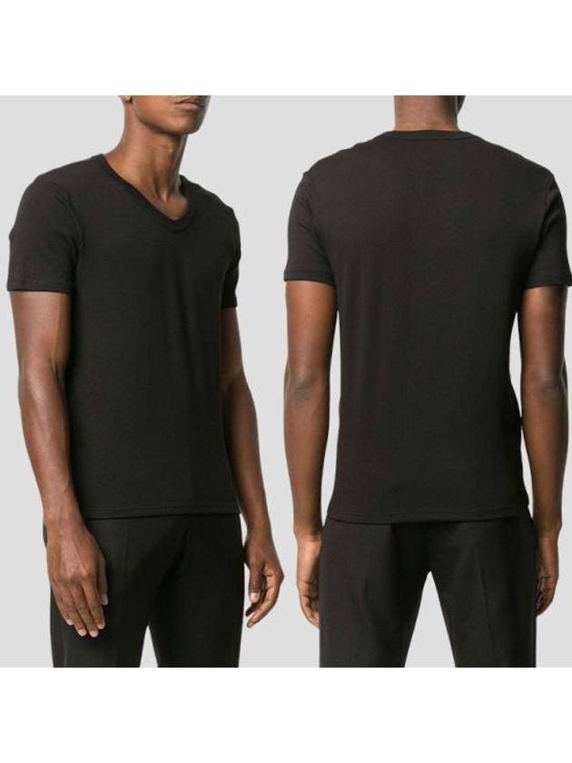 Cotton V-neck Short Sleeve T-Shirt Black - TOM FORD - BALAAN 2