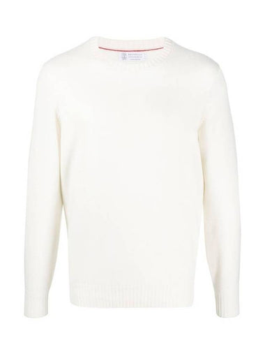 Men's Crew Neck Cashmere Knit Top White - BRUNELLO CUCINELLI - BALAAN 1