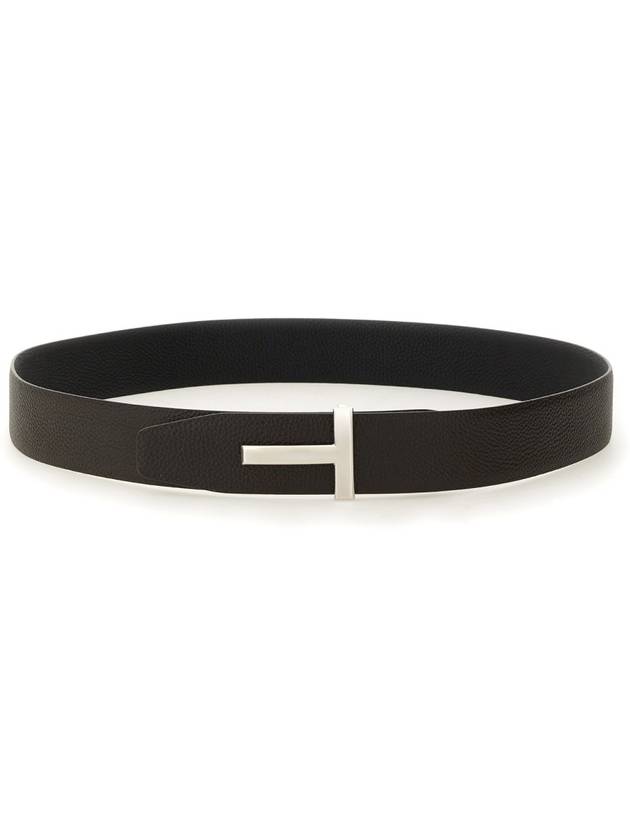 Sliver Soft Grain Leather T Icon Belt Brown Black - TOM FORD - BALAAN 3