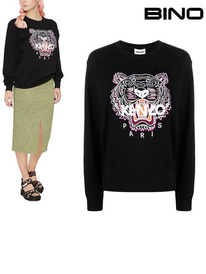 Tiger Embroidered Logo Sweatshirt Black - KENZO - BALAAN 2