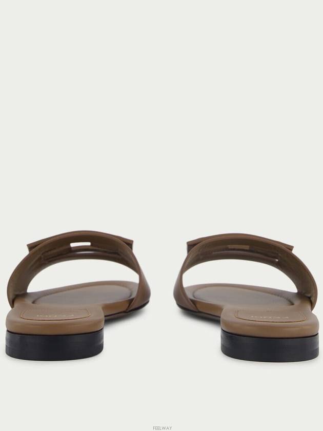 Baguette FF Logo Leather Slippers Mocha - FENDI - BALAAN 9