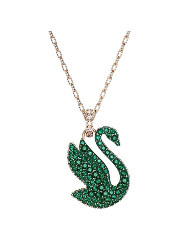 Iconic Swan Medium Pendant Necklace Green Rose Gold - SWAROVSKI - BALAAN 1