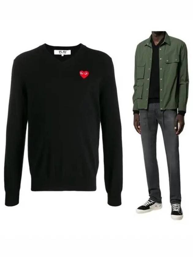 Heart Wappen V-Neck Wool KnitTop Black - COMME DES GARCONS - BALAAN 2